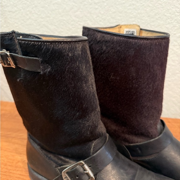 Frye Black Leather Buckle Ankle Boots with Calf Hair Uppers - Picture 3 of 6